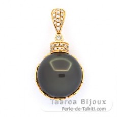 Colgante de Oro 18Kl + 35 diamantes y 1 Perla de Tahiti Redonda B 13.9 mm