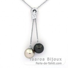 Collar de Plata y 2 Perlas de Tahiti Redondas C 11.6 y 11.9 mm