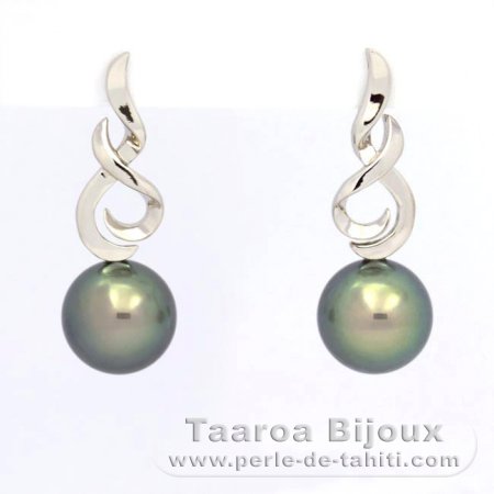 Aretes de Plata y 2 Perlas de Tahiti Redondas C 10.6 mm