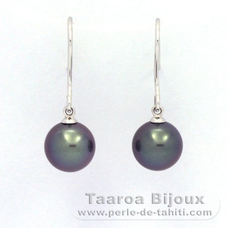 Aretes de Oro blanco 18Kl y 2 Perlas de Tahiti Redondas B 8.8 mm