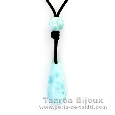 Collar de Nylon y 3 Larimar - 26 x 10.5 x 9.5 mm - 3.7, 0.8 y 1.2 gr