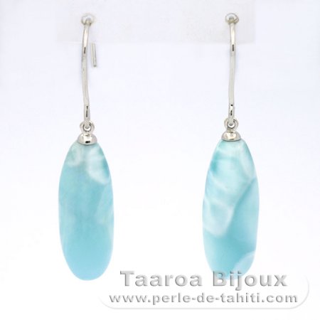 Aretes de Plata y 2 Larimar - 22 x 8.5 x 7.5 mm - 5.03 gr