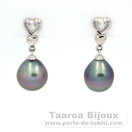 Aretes de Plata y 2 Perlas de Tahiti Semi-Barrocas B 8.6 y 8.8 mm