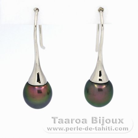 Aretes de Plata y 2 Perlas de Tahiti Semi-Barrocas A 9.3 mm