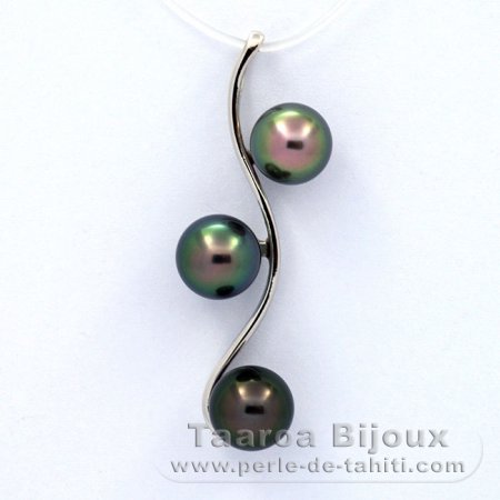 Colgante de Plata y 3 Perlas de Tahiti Semi-Barrocas A/B 8 a 8.4 mm