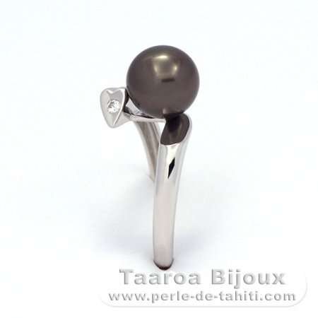 Anillo de Plata y 1 Perla de Tahiti Redonda A 7.6 mm