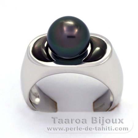 Anillo de Plata y 1 Perla de Tahiti Redonda B  9.1 mm