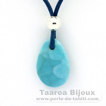 Collar de Algodn, Plata y 1 Larimar - 19.5 x 13 x 4.8 mm - 2.1 gr