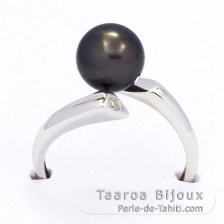 Anillo de Plata y 1 Perla de Tahiti Redonda B 8.3 mm