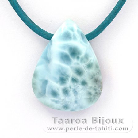 Collar de Cuero y 1 Larimar - 30 x 23 x 9 mm - 11.2 gr