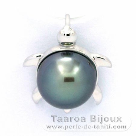 Colgante de Oro blanco 18Kl y 1 Perla de Tahiti Redonda B 9.7 mm