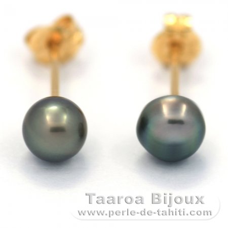 Aretes de Oro 18Kl y 2 Keishis de Tahiti