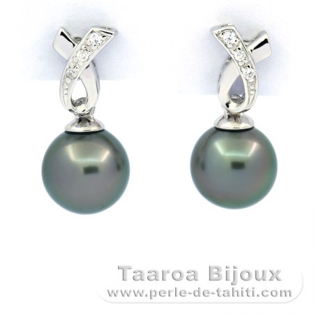 Aretes de Plata y 2 Perlas de Tahiti Semi-Redondas B 8.2 mm