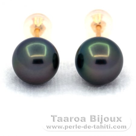 Aretes de Oro 18Kl y 2 Perlas de Tahiti Redondas B 8.4 mm