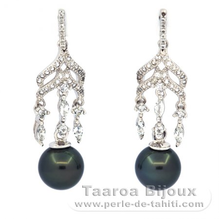 Aretes de Plata y 2 Perlas de Tahiti Redondas C 9.4 mm