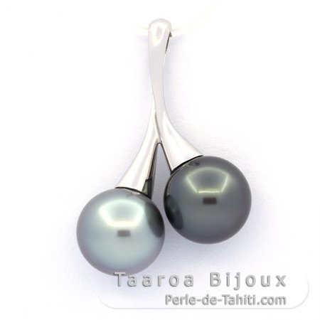 Colgante de Oro blanco 18Kl y 2 Perlas de Tahiti Redondas B 10.5 mm