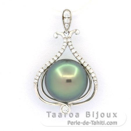 Colgante de Plata y 1 Perla de Tahiti Redonda C 11.1 mm