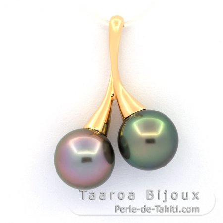 Colgante de Oro 18Kl y 2 Perlas de Tahiti Redondas B+ 10.8 mm