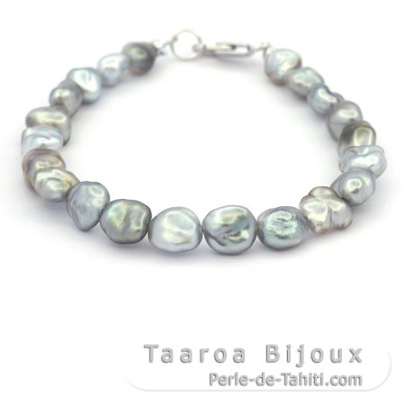 Pulsera de 21 Keishis de Tahiti y Plata .925