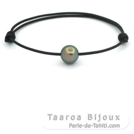 Pulsera de Cuero y 1 Perla de Tahiti Redonda C 10.5 mm