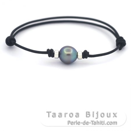 Pulsera de Cuero y 1 Perla de Tahiti Semi-Barroca B/C 10.2 mm