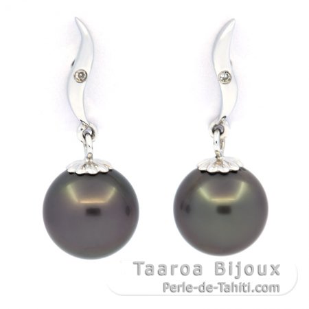 Aretes de Plata y 2 Perlas de Tahiti Redondas C 8.9 mm