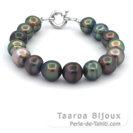 Pulsera de 15 Perlas de Tahiti Anilladas C 10.5 a 10.9 mm y Plata .925