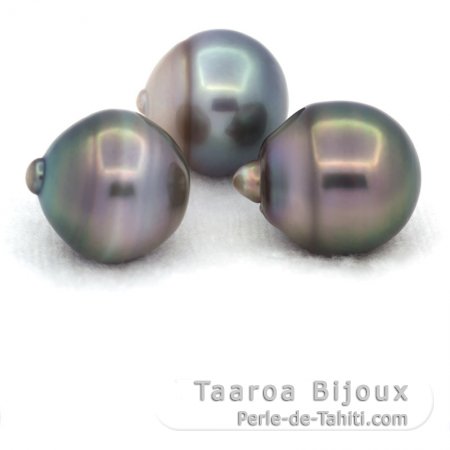 Lote de 3 Perlas de Tahiti Anilladas C de 12.1 a 12.4 mm