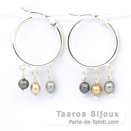 Aretes de Plata y 6 Keishis de Tahiti