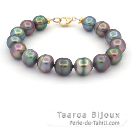 Pulsera de 15 Perlas de Tahiti Anilladas B/C 9.3 a 10 mm y Oro 14Kl