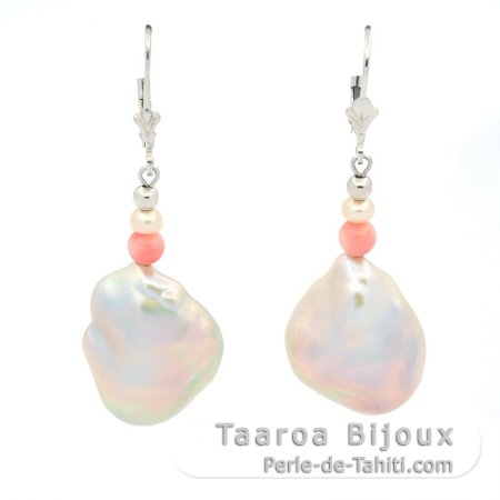 Aretes de Plata y 2 Keishis de Agua Dulce B 16 mm