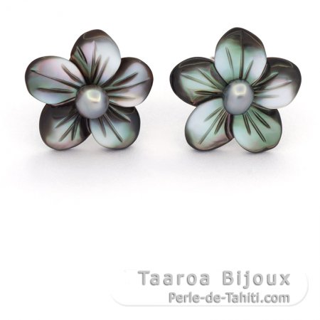 Aretes de Plata y 2 Keishis de Tahiti