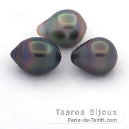 Lote de 3 Perlas de Tahiti Semi-Barrocas B/C de 10.5 a 10.9 mm