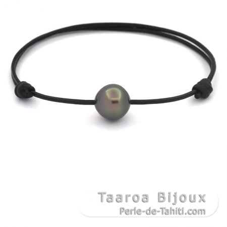 Pulsera de Cuero y 1 Perla de Tahiti Semi-Barroca C 11.7 mm