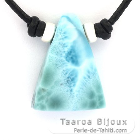 Collar de Cuero y 1 Larimar - 24 x 18 x 8.5 mm - 5.7 gr