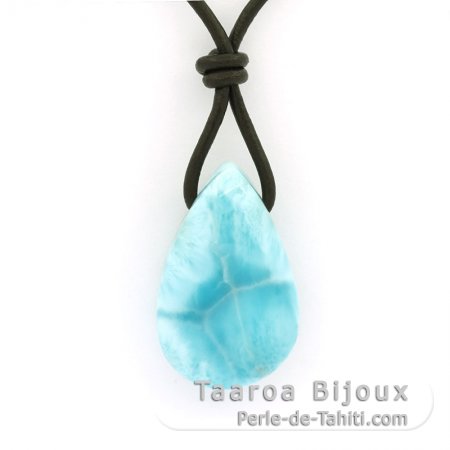 Collar de Cuero y 1 Larimar - 26 x 16.5 x 9.2 mm - 6.2 gr