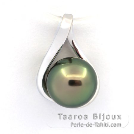 Colgante de Oro blanco 14Kl y 1 Perla de Tahiti Redonda B 8.9 mm