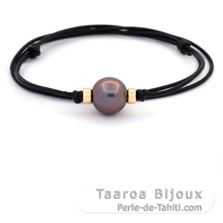Collar de Cuero y 1 Perla de Tahiti Semi-Rodonda  C+ 14.2 mm