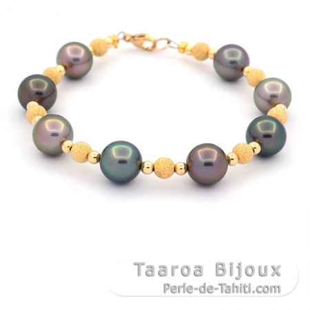 Pulsera de 8 Perlas de Tahiti Redondas B 9.1 a 9.4 mm y oro de 18k