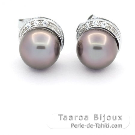 Aretes de Plata y 2 Perlas de Tahiti Semi-Redondas C 9.1 mm