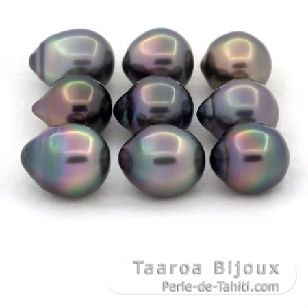 Lote de 9 Perlas de Tahiti Semi-Barrocas B/C de 10 a 10.3 mm