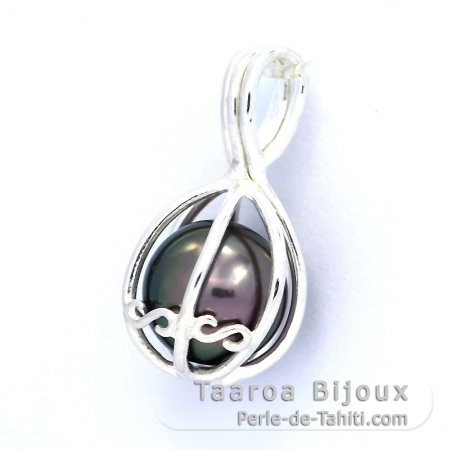 Colgante de Plata y 1 Perla de Tahiti Redonda C 10.3 mm