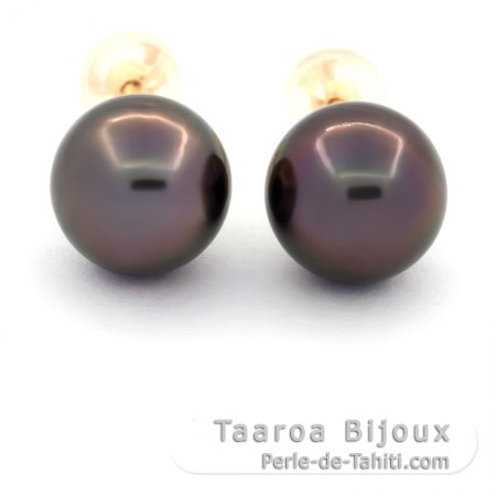 Aretes de Oro 18Kl y 2 Perlas de Tahiti Redondas C 9.4 mm