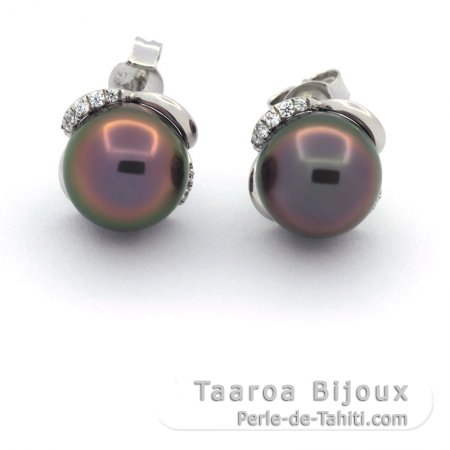 Aretes de Plata y 2 Perlas de Tahiti Semi-Barrocas B+ 9 mm