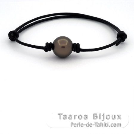 Pulsera de Cuero y 1 Perla de Tahiti Redonda C/D 12.5 mm