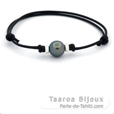 Pulsera de Cuero y 1 Perla de Tahiti Semi-Barroca C 10.5 mm