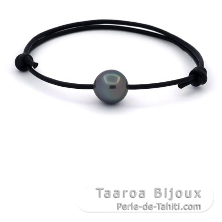 Pulsera de Cuero y 1 Perla de Tahiti Semi-Barroca C 11.4 mm