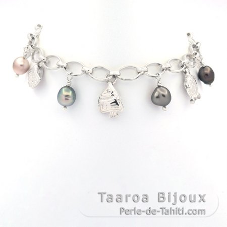 Pulsera de Plata y 6 Keishis de Tahiti de 6 a 7 mm