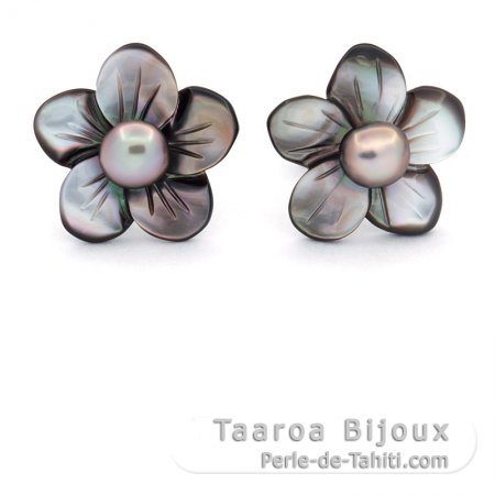 Aretes de Plata y 2 Keishis de Tahiti