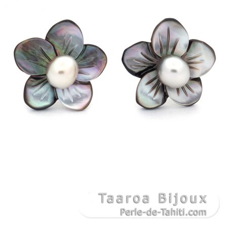 Aretes de Plata y 2 Keishis de Tahiti